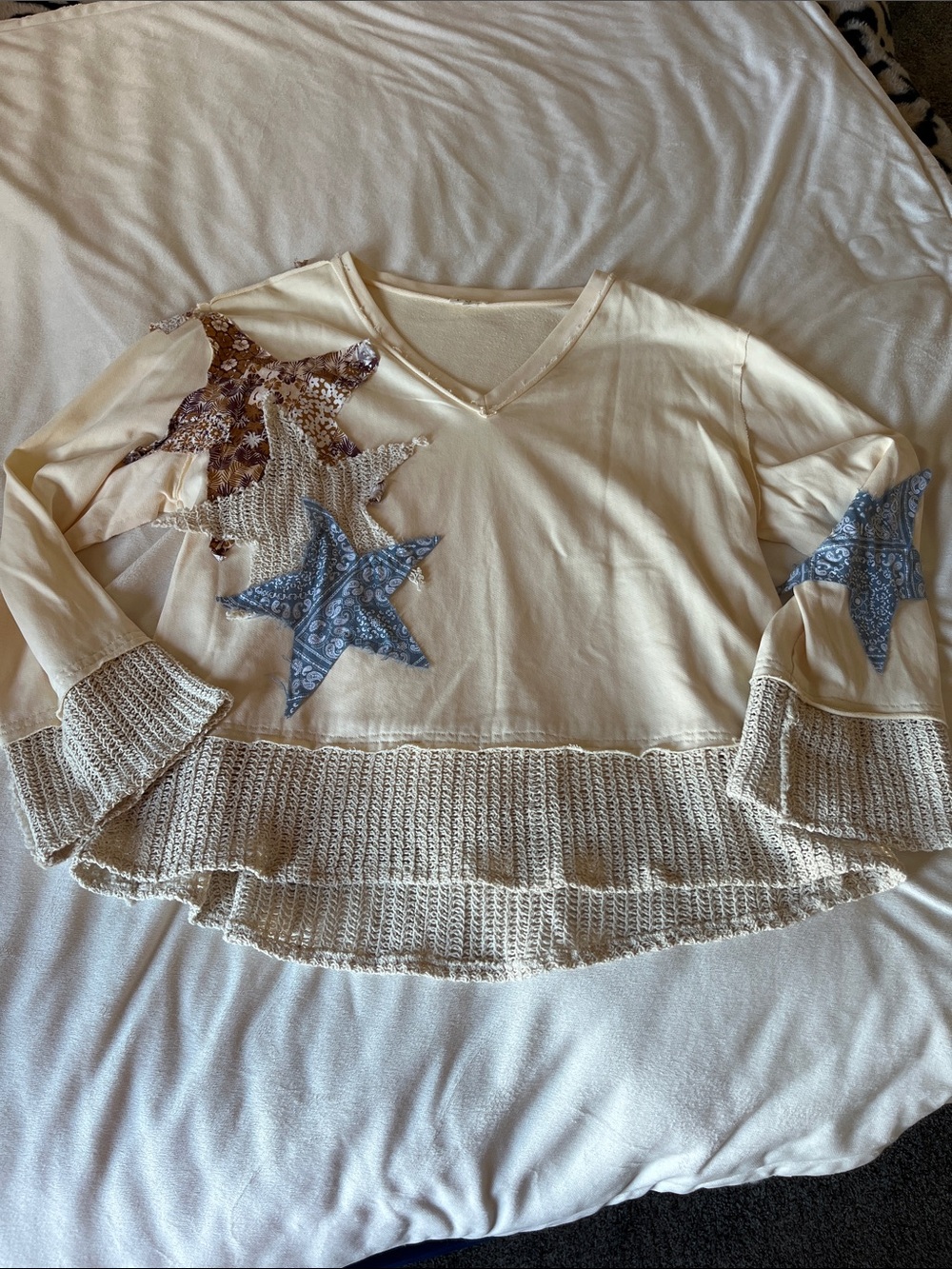Women’s POL oversized embroidered star patchwork top